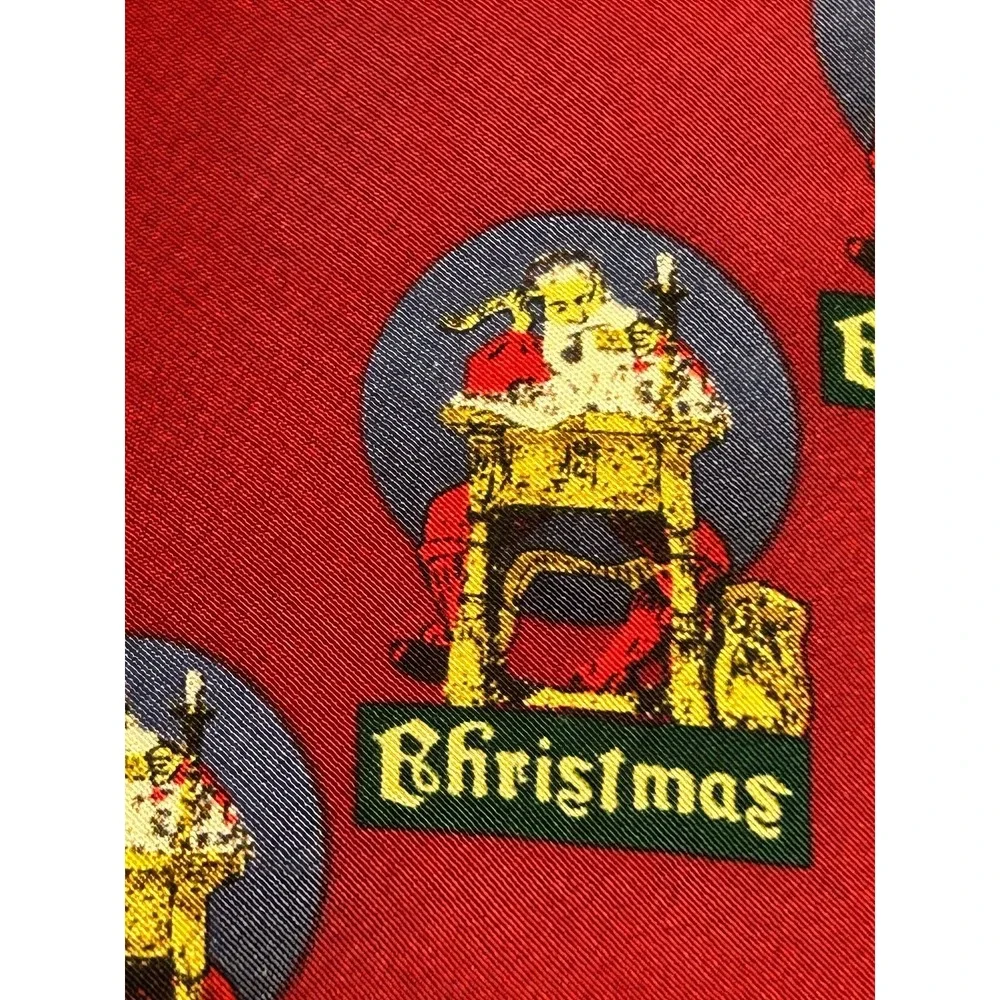 The Saturday Evening Post Men's Red Silk Christmas Patterned Tie Classic Length
